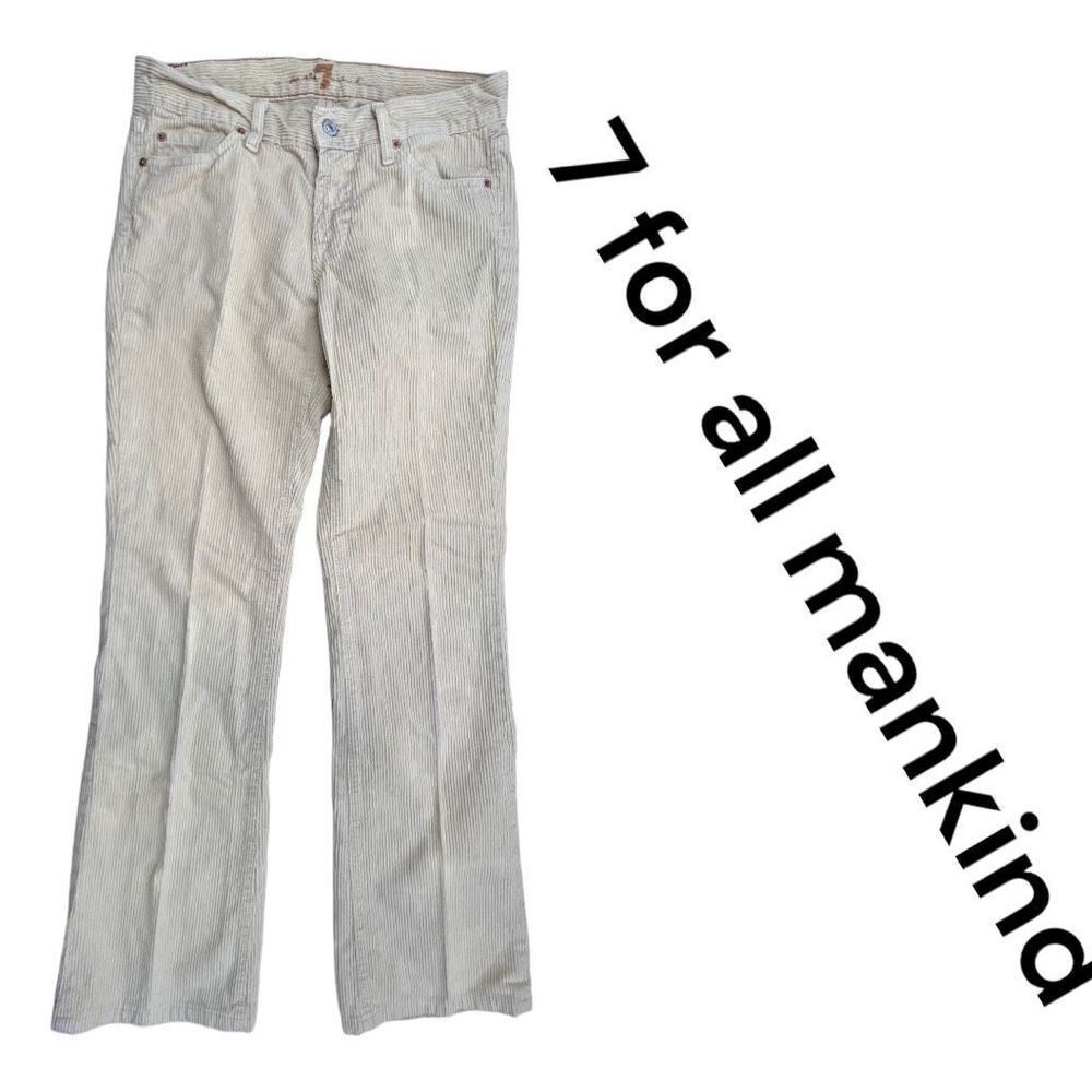 7 For All Mankind Womens Cotton Corduroy Low Rise Boot Cut Jeans Off White 26